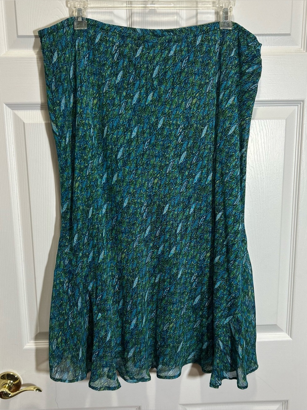 JM Collection Teal and Green Tulip Hem Midi Skirt